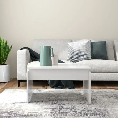 Маса за кафе, бял гланц, 68x50x38 см, инженерно дърво