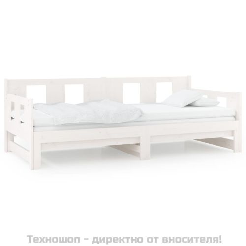 Разтегателна кушетка, бяла, борово дърво масив, 2x(90x190) см