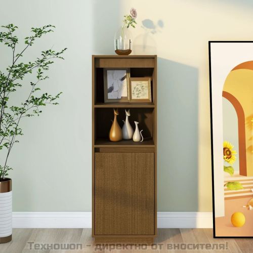 Висок шкаф, меденокафяв, 37x34x110 см, борово дърво масив