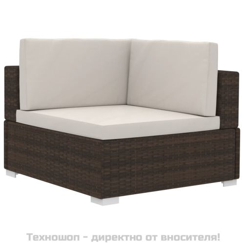 Градински комплект с възглавници, 3 части, кафяв полиратан