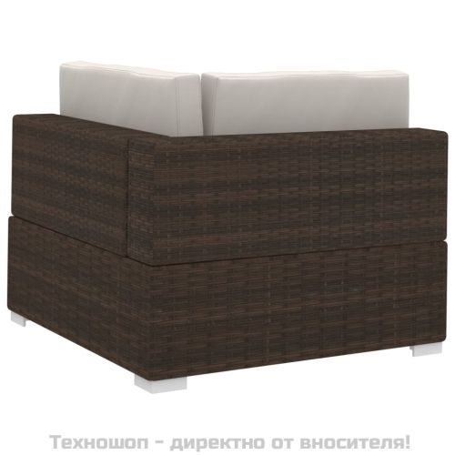 Градински комплект с възглавници, 3 части, кафяв полиратан