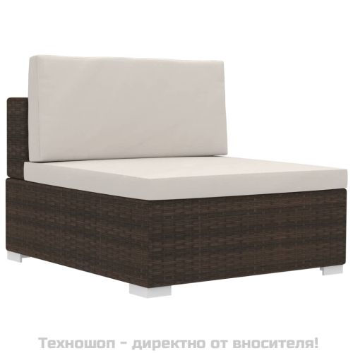 Градински комплект с възглавници, 3 части, кафяв полиратан