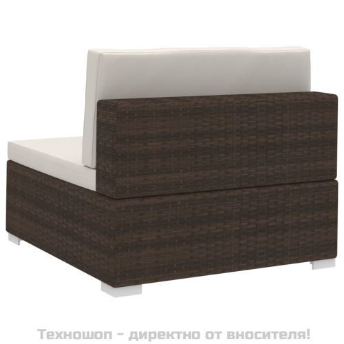 Градински комплект с възглавници, 3 части, кафяв полиратан
