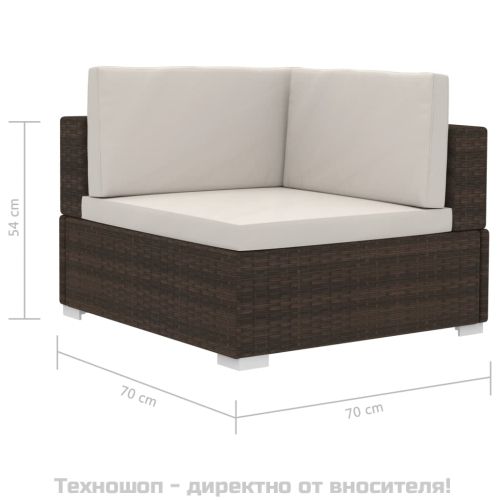 Градински комплект с възглавници, 3 части, кафяв полиратан