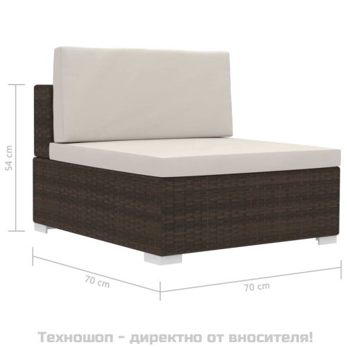 Градински комплект с възглавници, 3 части, кафяв полиратан