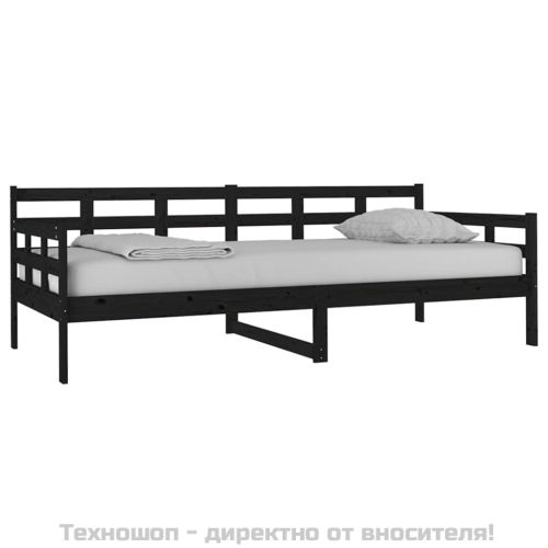 Дневно легло без матрак, черен, борово дърво масив, 90x200 см