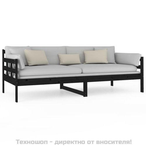 Дневно легло без матрак, черен, борово дърво масив, 90x200 см