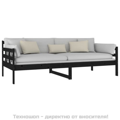 Дневно легло без матрак, черен, борово дърво масив, 90x200 см