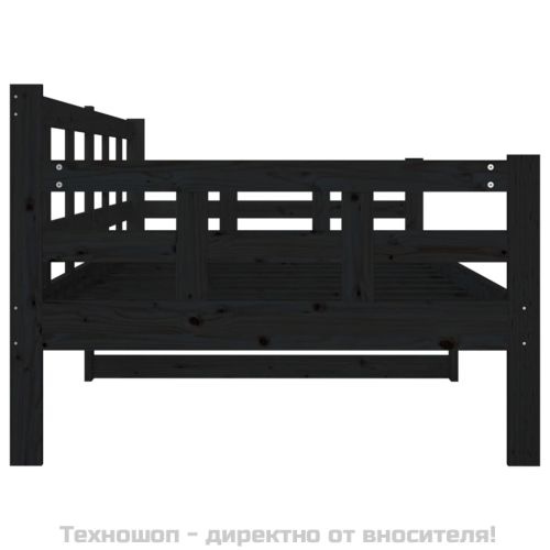 Дневно легло без матрак, черен, борово дърво масив, 90x200 см