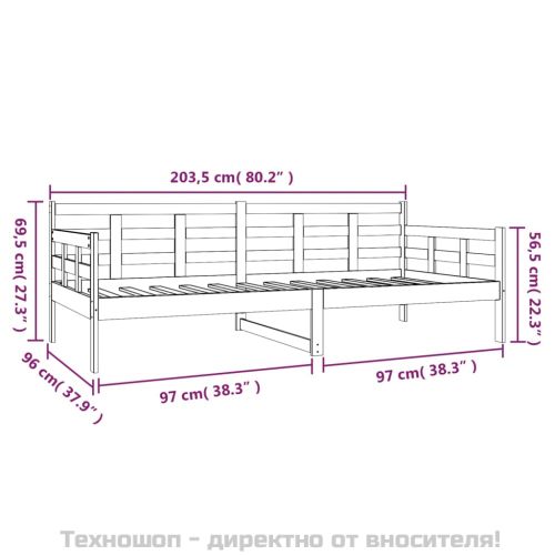 Дневно легло без матрак, черен, борово дърво масив, 90x200 см