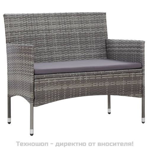 Градински комплект с възглавници, 4 части, полиратан, сив