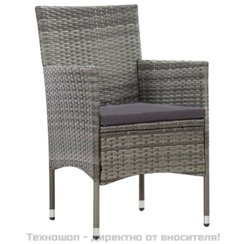 Градински комплект с възглавници, 4 части, полиратан, сив