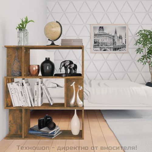 Библиотека/разделител, опушен дъб, 80x24x96 см, инженерно дърво