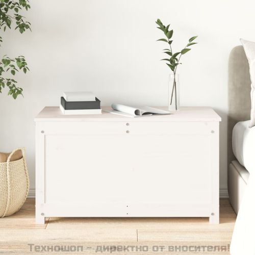 Кутия за съхранение, бяла, 80x40x45,5 см, борово дърво масив