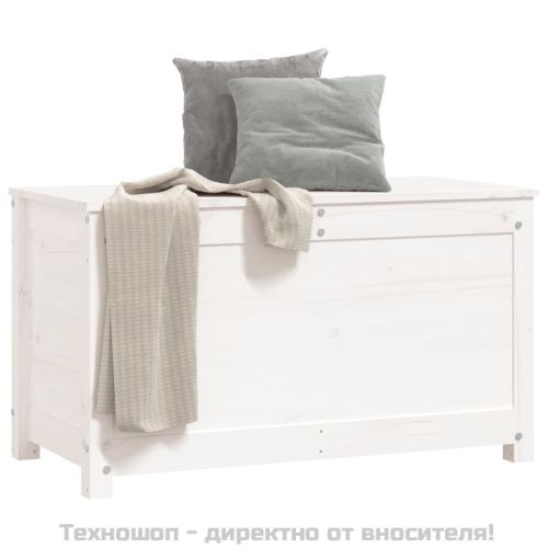 Кутия за съхранение, бяла, 80x40x45,5 см, борово дърво масив