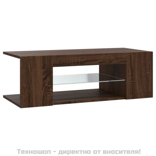 ТВ шкаф с LED осветление, кафяв дъб, 90x39x30 см