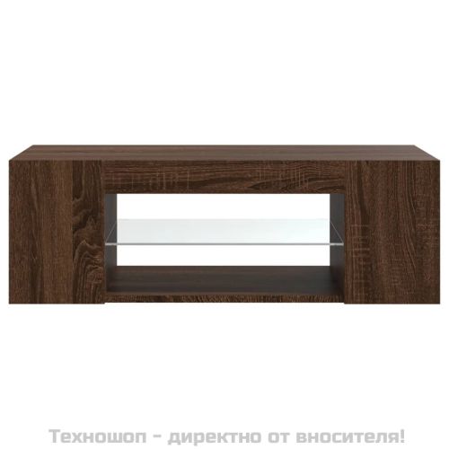 ТВ шкаф с LED осветление, кафяв дъб, 90x39x30 см