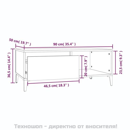 Маса за кафе, бетонно сива, 90x50x36,5 см, инженерно дърво