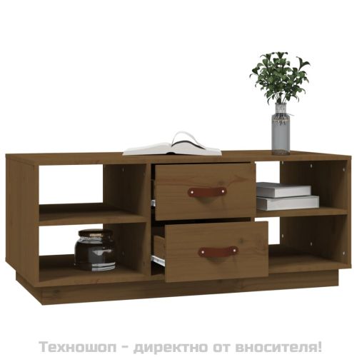 Кафе маса, меденокафява, 100x50x41 см, борово дърво масив