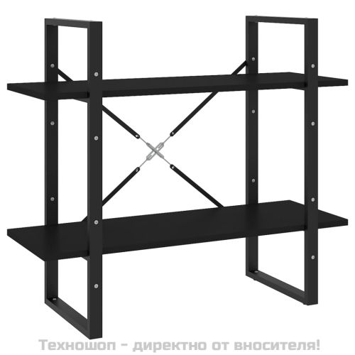 2-етажна библиотека, черна, 80x30x70 см, инженерно дърво