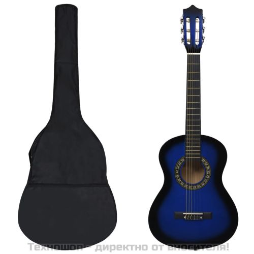 Комплект класическа китара за начинаещи 8 части син 1/2 34"
