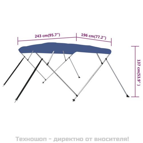 Тента за лодка, 4 дъги, синя, 243x196x137 см