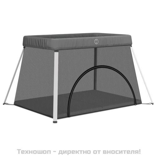 Бебешка кошара с матрак, тъмносива, ленен плат