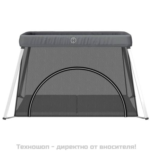 Бебешка кошара с матрак, тъмносива, ленен плат