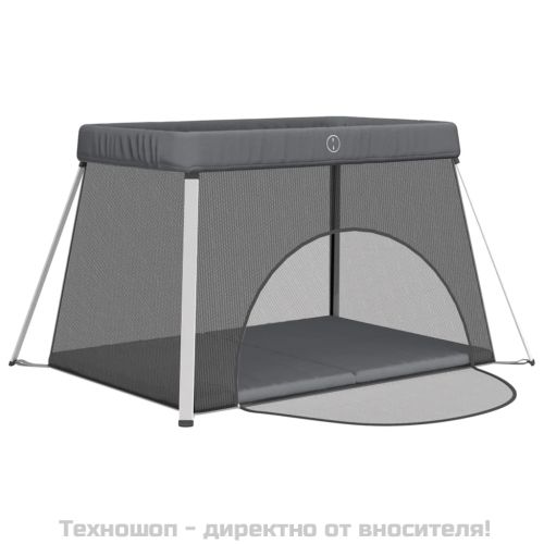 Бебешка кошара с матрак, тъмносива, ленен плат