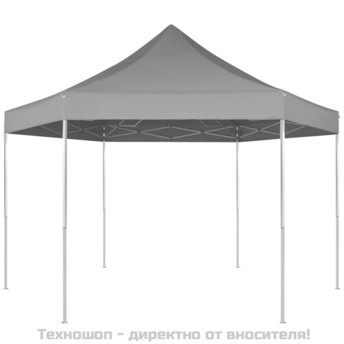 Шестоъгълна pop-up сгъваема шатра, сива, 3,6x3,1 м