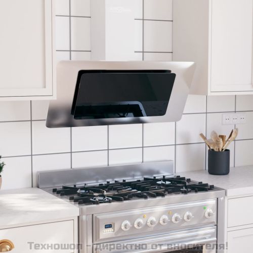 Стенен абсорбатор, 90 см, инокс и закалено стъкло, сребрист