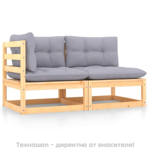 Градински лаундж комплект, 2 части, с възглавници, бор масив