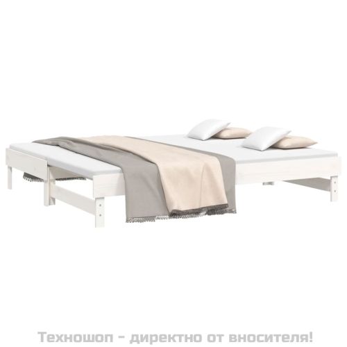 Разтегателно дневно легло, бяло, 2x(100x200) см, бор масив