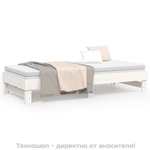 Разтегателно дневно легло, бяло, 2x(100x200) см, бор масив