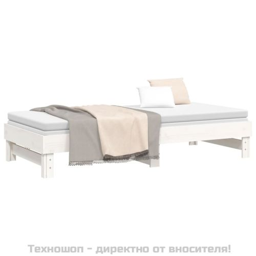 Разтегателно дневно легло, бяло, 2x(100x200) см, бор масив