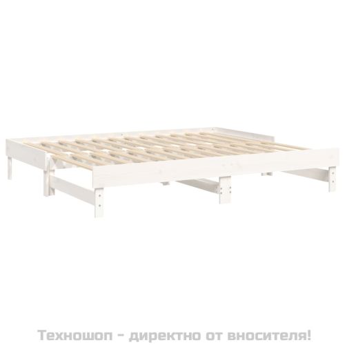 Разтегателно дневно легло, бяло, 2x(100x200) см, бор масив