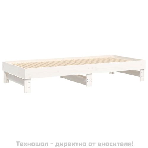 Разтегателно дневно легло, бяло, 2x(100x200) см, бор масив