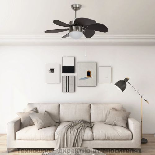 Вентилатор за таван с лампа, 76 см, тъмнокафяв