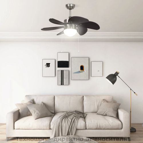 Вентилатор за таван с лампа, 76 см, тъмнокафяв