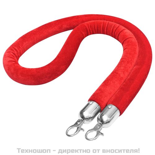 Въже за бариера, червено и сребристо, кадифе