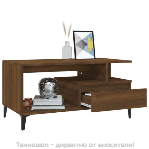 Маса за кафе, кафяв дъб, 90x49x45 см, инженерно дърво