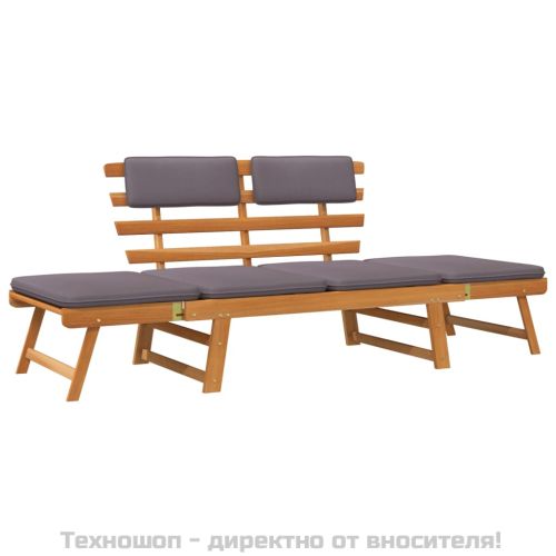 2-в-1 Градинска кушетка с възглавница, 190 см, акация масив