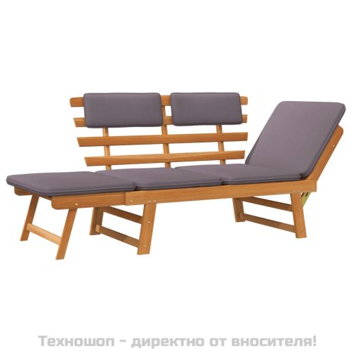 2-в-1 Градинска кушетка с възглавница, 190 см, акация масив