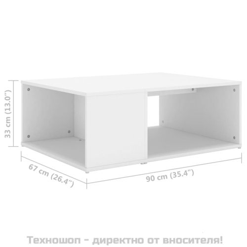 Маса за кафе, бяла, 90x67x33 см, инженерно дърво