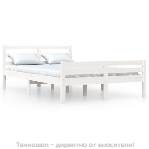 Рамка за легло, бяла, дърво масив, 135x190 cм, Double