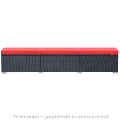 Шезлонг с шалте, черен полиратан