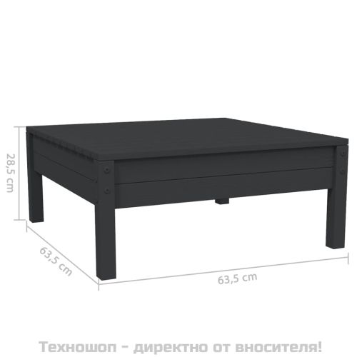 Градински комплект от 3 части, с възглавници, черен, бор масив