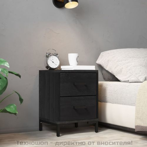 Нощно шкафче, черно, 36x30x45 см, бор масив