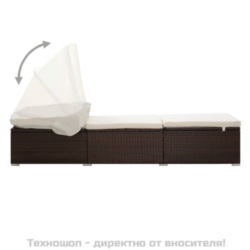 Шезлонг с шалте и навес, кафяв полиратан