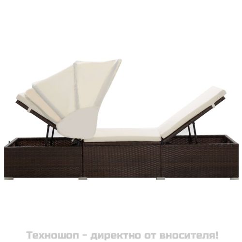Шезлонг с шалте и навес, кафяв полиратан